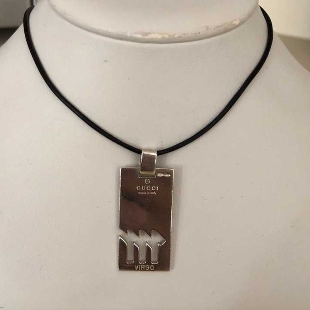Gucci ID Tag Plate Virgo Pendant Necklace Choker - Picture 1 of 8